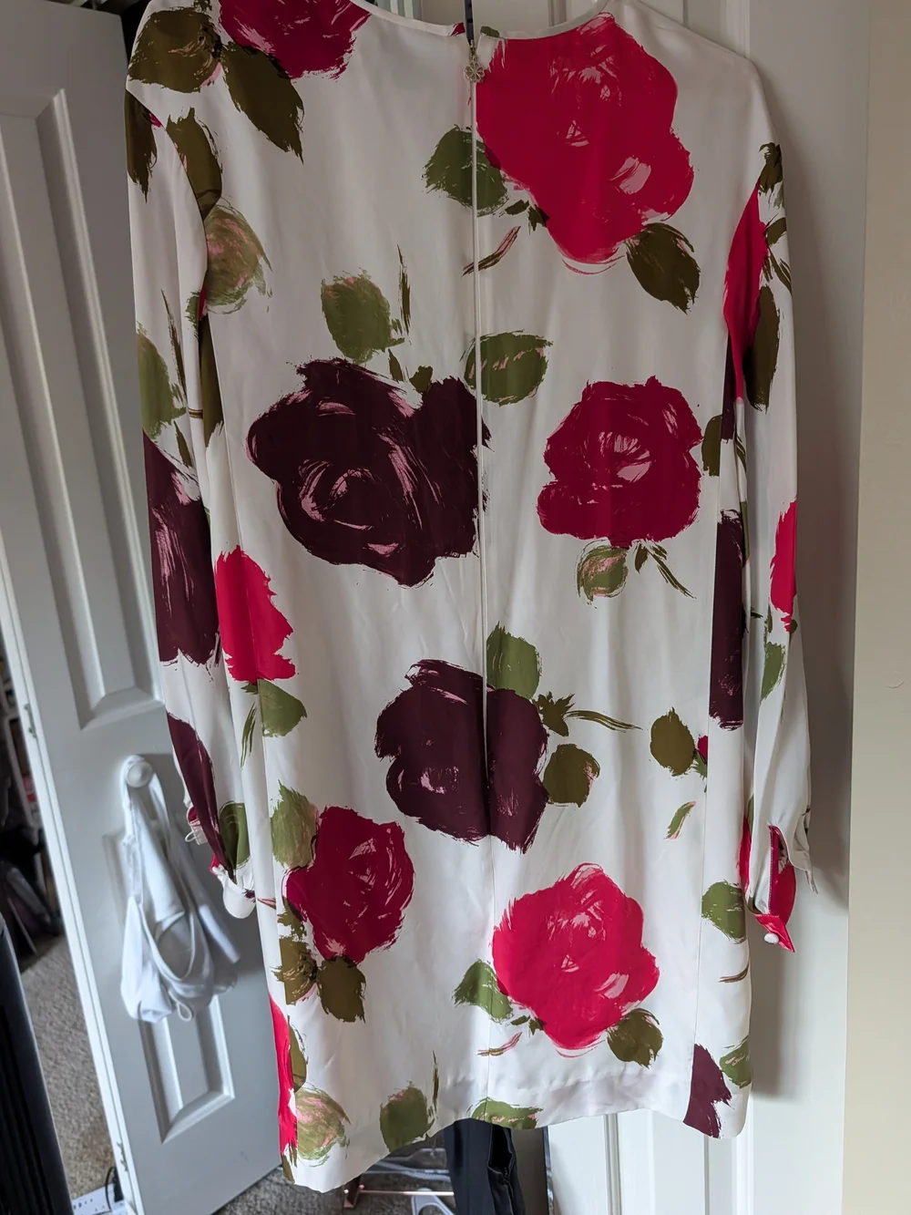 kate spade White Long-Sleeve Floral Shift Dress with Pink & Burgundy Blooms